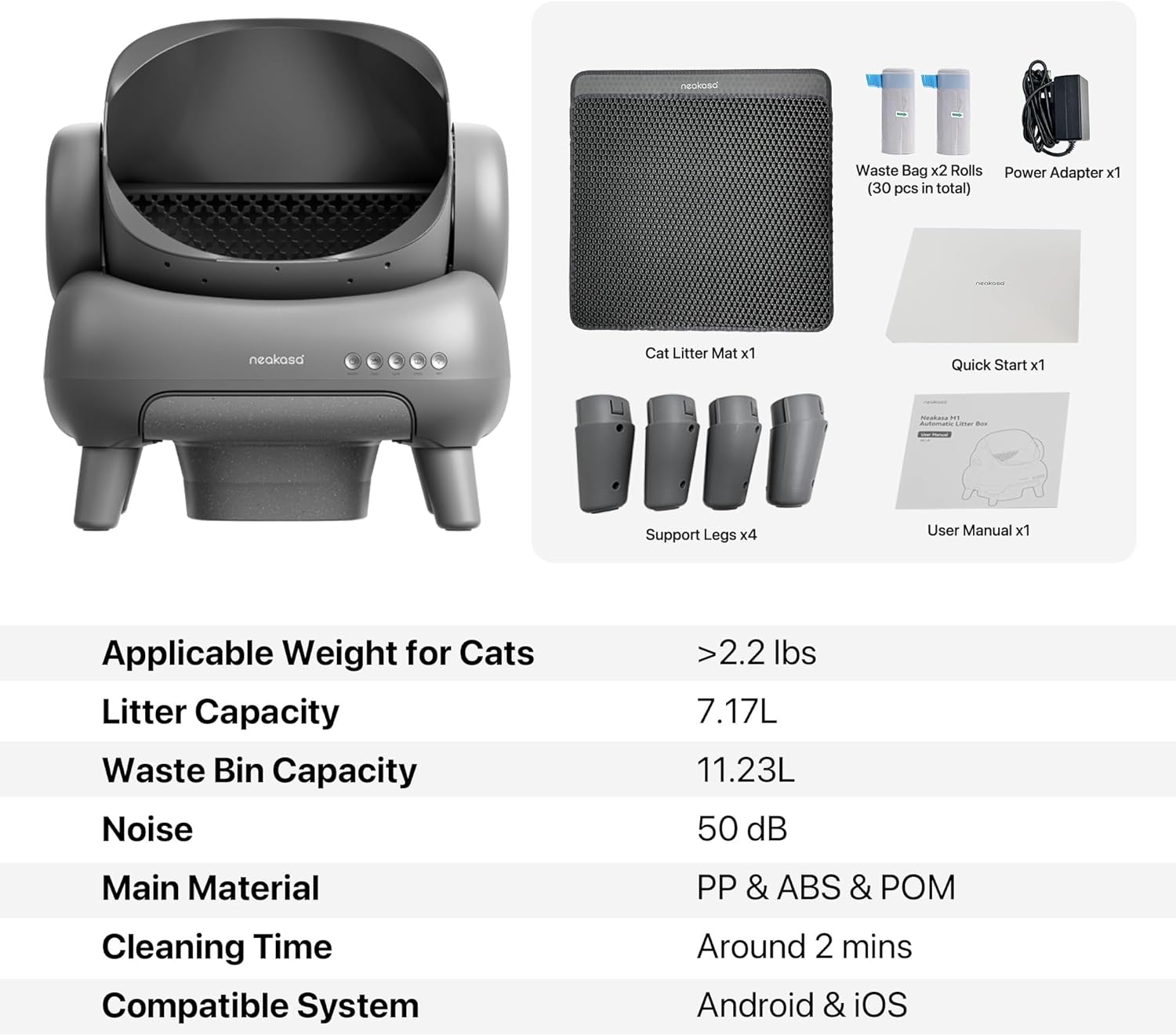 M1 Open-Top Self-Cleaning Cat Litter Box with App Control